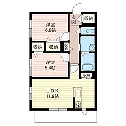 ビバリーハウス国立 2LDKの間取図画像