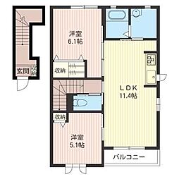 エテルノ国立 2LDKの間取図画像