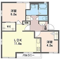 シャトル富士見台 2階2LDKの間取り
