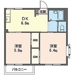 けやきハイムA号棟 2DKの間取図画像