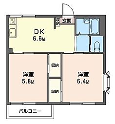 けやきハイムA号棟 2DKの間取図画像