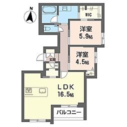 リアン下馬 EAST 2LDKの間取図画像