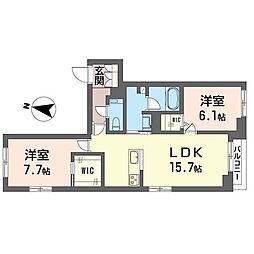 グランセーヌ 2LDKの間取図画像