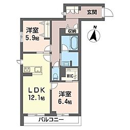 グランドソレイユ湘南横松 2LDKの間取図画像
