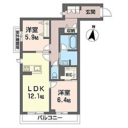 グランドソレイユ湘南横松 2LDKの間取図画像