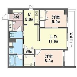 アコルデ弥勒寺 2LDKの間取図画像