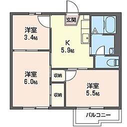 ハートハイツ1 3Kの間取図画像