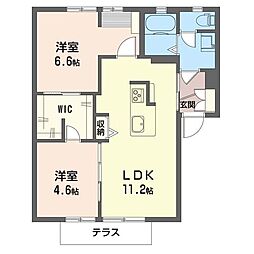 プラタナスヒルズC棟 2LDKの間取図画像