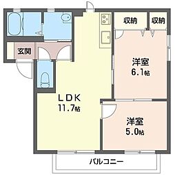 サニーフラット 2LDKの間取図画像