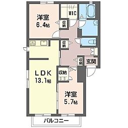 リリーガーデン 2LDKの間取図画像