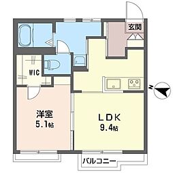 ジュネス東林間 1LDKの間取図画像