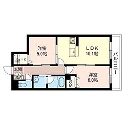 オルテンシア相模台 2LDKの間取図画像
