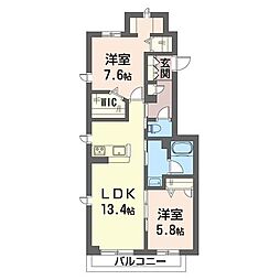 ラヴィール・ポタジェ2 2LDKの間取図画像