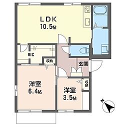 ジュネス・ヴィラ1 2LDKの間取図画像