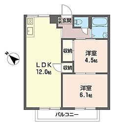 コーポトートーA 2LDKの間取図画像