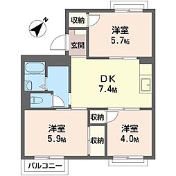 第二堂坂ハイツ 3DKの間取図画像