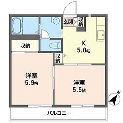 コーポ赤山 2Kの間取図画像