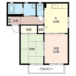 フロリートレジデンスA棟 2Kの間取図画像