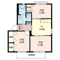 ヴィラ小谷田C 3Kの間取図画像