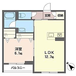 プロヌーブ華 1LDKの間取図画像