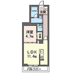 カーラブランシェ 1LDKの間取図画像