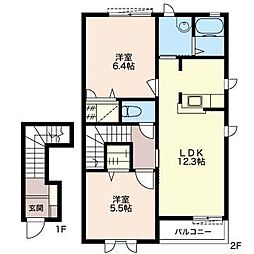 シャルマンB 2LDKの間取図画像
