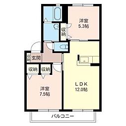 パラシオンB 2LDKの間取図画像