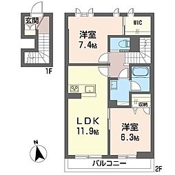 ソラーレ東大宮 2LDKの間取図画像