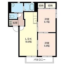 アーバンテラスA棟 2LDKの間取図画像