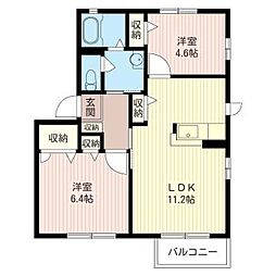 ラ・メゾンヴェルトA 2LDKの間取図画像