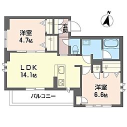 ウィンメゾン船橋VI号館 2LDKの間取図画像