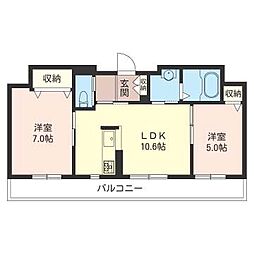 ニュークレセント 2LDKの間取図画像