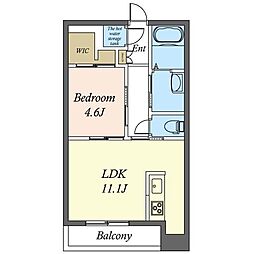 レーヴマニフィック平井 1LDKの間取図画像