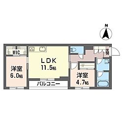カーサプレミオ 00203 2階2LDKの間取り