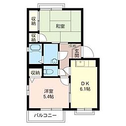 ドミール前原　Ｂ 2階2DKの間取り