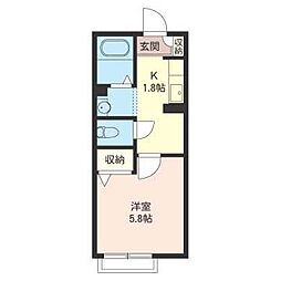 グリーンベージュ 1Kの間取図画像