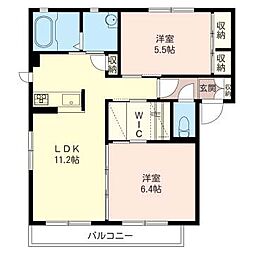 クラン・ヒューゲルA棟 2LDKの間取図画像