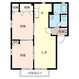 パークサイド絹の台D 2LDKの間取図画像