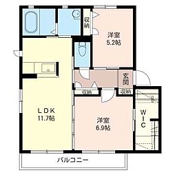 オークヒルズD 2LDKの間取図画像