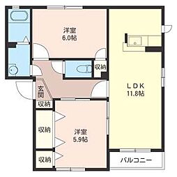 サンクゼール　I 2階2LDKの間取り