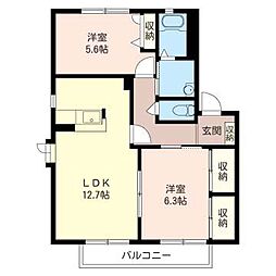 エクセルパレス佐貫B 2LDKの間取図画像