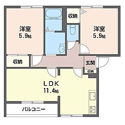 タウンヒル松葉A 2LDKの間取図画像