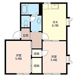 シャルム早川B 2DKの間取図画像