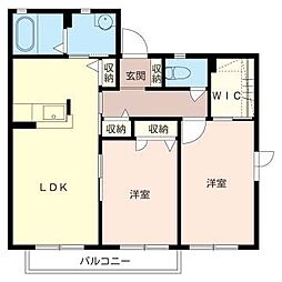 プラムハウスD 2LDKの間取図画像