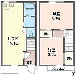 ドミールY 2LDKの間取図画像