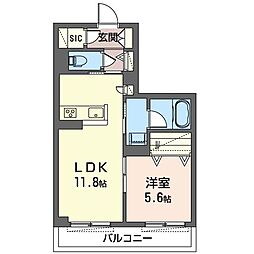 アリスティオ 1LDKの間取図画像