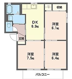 シャーメゾン山田A 3DKの間取図画像
