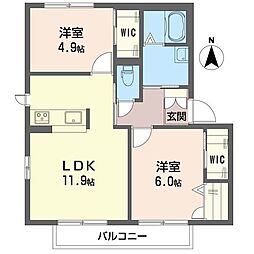 シャーメゾンパルボーヌA 2LDKの間取図画像