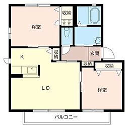 ラフィネ日川A 2LDKの間取図画像