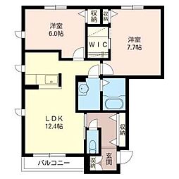 シャーメゾングランセノーテC 2LDKの間取図画像